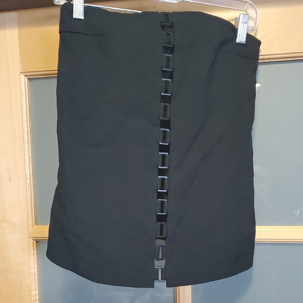 Sally LaPointe Black Mini Pencil Skirt with Cut Out